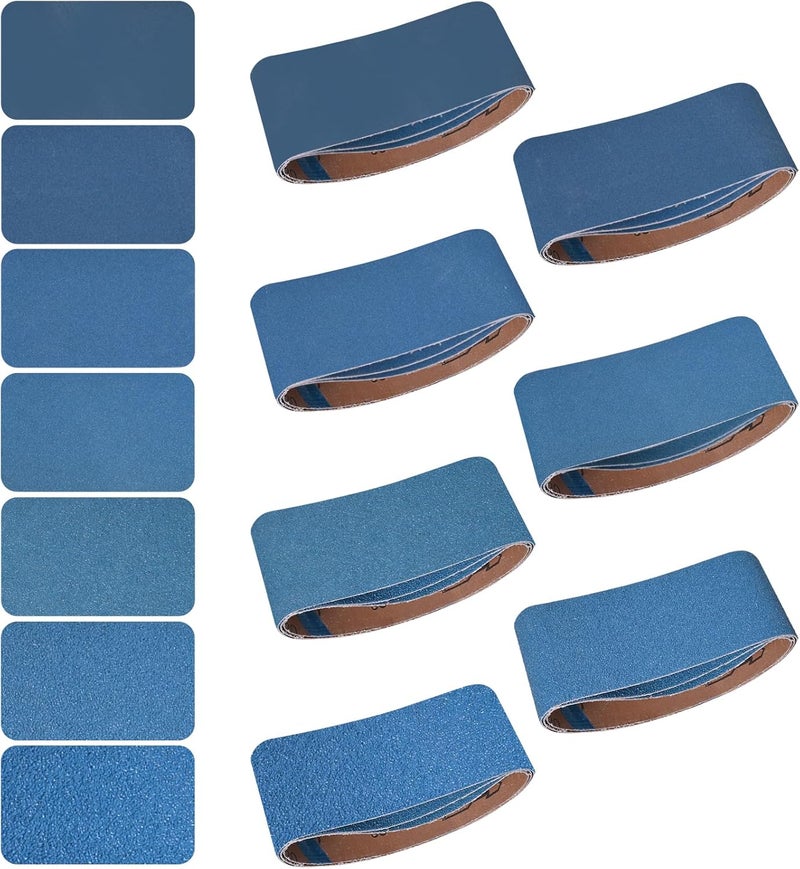 Aolabela 3x18 Inch Sanding Belts 21 Pcs 7 Grits Sizes (3 Each of 40/60/80/120/150/240/400 Grits) Heavy Duty Belt Sander Zirconia Belt Sander Paper for Wood, Metal, Stainless Steel, Cars, and Furniture - Image 1